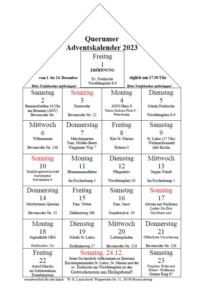 Lebendiger Adventskalender Querum&nbsp;läuft!